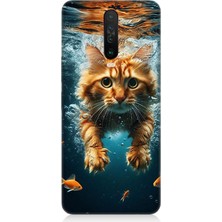 Xiaomi Redmi K30 Uyumlu Suda Yüzen Kedi  Desenli Silikon Kılıf