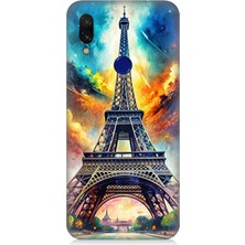 Xiaomi Redmi Note 7 Pro Uyumlu Renk Yağmurunda Eyfel  Desenli Silikon Kılıf