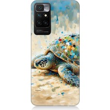 Xiaomi Redmi 10 Uyumlu Fırça Darbesiyle Deniz Kaplumbağası  Desenli Silikon Kılıf