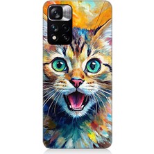 Xiaomi Redmi Note 11 Pro Uyumlu Parlayan Gözlü Neşeli Kedi  Desenli Silikon Kılıf