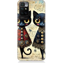 Xiaomi Redmi 10 Uyumlu Dantel Elbiseli Kedi Dostluğu  Desenli Silikon Kılıf