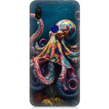 Xiaomi Redmi Note 7 Pro Uyumlu Derinliklerde Sekiz Kol Ahtapot  Desenli Silikon Kılıf