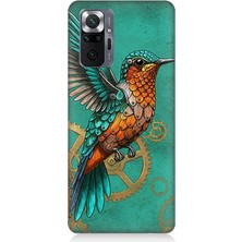 Xiaomi Redmi Note 10 Pro Uyumlu Turkuaz Zeminde Sinek Kuşu  Desenli Silikon Kılıf