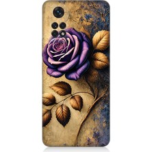 Xiaomi Redmi Note 11 Uyumlu Kuru Yaprakta Mor Gül  Desenli Silikon Kılıf