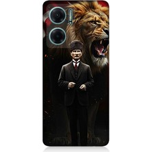 Xiaomi Redmi Note 11E Uyumlu Aslan ve Atatürk Gücü  Desenli Silikon Kılıf