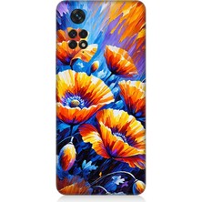 Xiaomi Redmi Note 11 Uyumlu Geceye Açan Turuncu Çiçekler  Desenli Silikon Kılıf