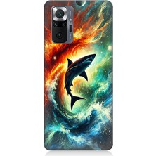 Xiaomi Redmi Note 10 Pro Uyumlu Ateşle Dans Eden Köpekbalığı  Desenli Silikon Kılıf