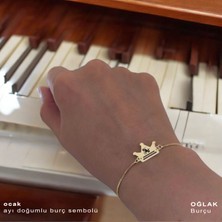 Archin Oğlak Burçlarına Özel Taç Figürlü 14 Ayar Altın Plakalı Zincirli Hediye Bileklik-492BURÇ