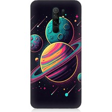 Xiaomi Redmi 9 Uyumlu  Evreninde Renkli Gezegenler  Desenli Silikon Kılıf