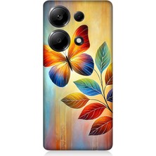 Xiaomi Redmi Note 13 Pro 4g Uyumlu Renkli Yapraklı Kelebek Uçuşu  Desenli Silikon Kılıf