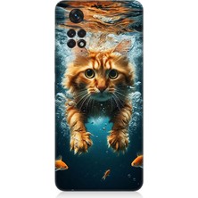 Xiaomi Redmi Note 11 Uyumlu Suda Yüzen Kedi  Desenli Silikon Kılıf