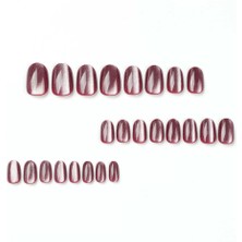 Tips Art Bordo Kedi Gözü Oval 24’lü Takma Tırnak Seti ve Zararsız Yapıştırıcı