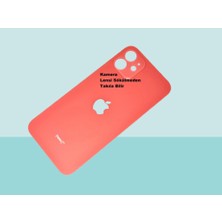 Tkgz - iPhone 12 Arka Pil Batarya Kapağı - Cam Kapak Geniş Lens Deliği - Kırmızı