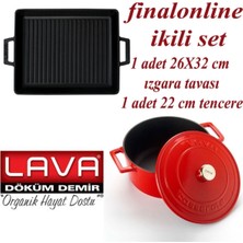 Finalonline Ikili Döküm Seti 26X32 cm Izgara Tavası+22 cm Tencere Garantili Tava+Tencere