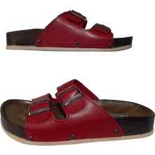 Mulex Kırmızı Çift Tokalı Ayarlanabilir Kadın Anatomik Rahat Taban Günlük Terlik