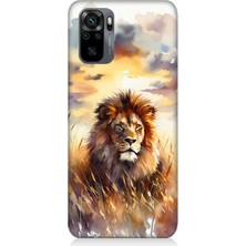Xiaomi Redmi Note 10 Uyumlu Günbatımında Gururlu Aslan  Desenli Silikon Kılıf