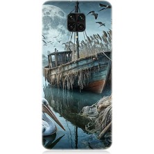 Xiaomi Redmi Note 9 Pro Uyumlu Ay Işığında Eski Gemi  Desenli Silikon Kılıf