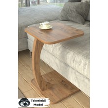 Tekerlekli Dikdörtgen C Sehpa Koltuk Yanı Laptop Masası Modern Zigon Yan Sehpa Salon Ofis Sehpası