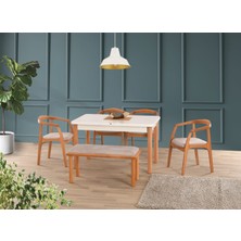 Yuvaset Home Uyar Beyaz 1 Adet Bohem Bench 4 Adet Zaya Sandalye 160+30 Pars Açılabilir Masa Takımı