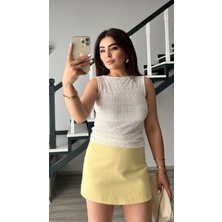 Ekru Kayık Yaka Dantel Bluz
