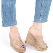 Yüksek Topuklu 12CM Dolgu Topuk Içi Dışı Gerçek Deri Terlik