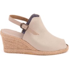 Gerçek Elişi Burnu Açık Hasır Bej Arkası Bantlı El Işi Kadın Keten Günlük Terlik Handmade