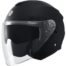 Motosiklet Yarım Açık Kask Güneş Vizörlü Motor Kask Mat Black