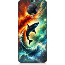 Xiaomi Poco F2 Pro Uyumlu Ateşle Dans Eden Köpekbalığı  Desenli Silikon Kılıf
