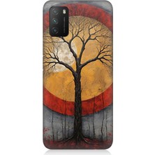 Xiaomi Poco M3 Uyumlu Sarı Kırmızı Ağaç Gölgesi  Desenli Silikon Kılıf