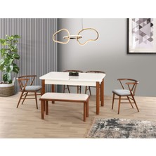 Yuvaset Home Uyar Beyaz 1Adet Bohem Bench 4 Adet Londra Sandalye 160+30 Pars Açılabilir Masa Takımı