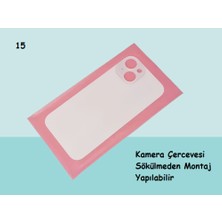 Tkgz - iPhone 15 Arka Pil Batarya Kapağı - Cam Kapak Geniş Lens Deliği - Bembe