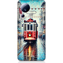 Xiaomi Mi 13 Lite Uyumlu Yağmurlu Sokakta Kırmızı Tramvay  Desenli Silikon Kılıf