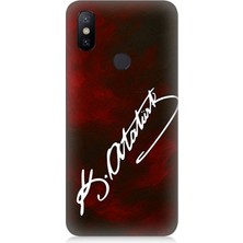 Xiaomi Redmi Note 6 Pro Uyumlu Atatürk Imzası Kırmızı Fon  Desenli Silikon Kılıf