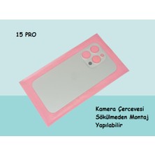 Tkgz - iPhone 15 Pro Arka Pil Batarya Kapağı - Cam Kapak Geniş Lens Deliği - Gri