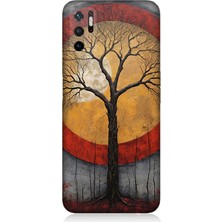 Xiaomi Poco M3 Pro Uyumlu Sarı Kırmızı Ağaç Gölgesi  Desenli Silikon Kılıf