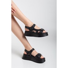 Saide Rahat Siyah Cırtlı Comfort Sandalet