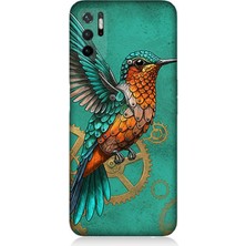 Xiaomi Poco M3 Pro Uyumlu Turkuaz Zeminde Sinek Kuşu  Desenli Silikon Kılıf