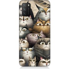 Xiaomi Poco M3 Uyumlu Meraklı Gözlü Kediler  Desenli Silikon Kılıf