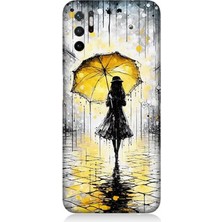 Xiaomi Poco M3 Pro Uyumlu Yağmurda Sarı Şemsiye Altında  Desenli Silikon Kılıf