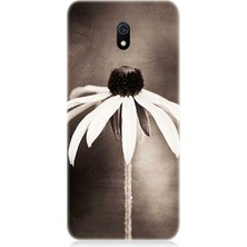 Xiaomi Redmi 8A Uyumlu Siyah Beyaz Çiçek Sadeliği  Desenli Silikon Kılıf