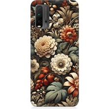 Xiaomi Redmi 9t Uyumlu Vintage Tonlarda Çiçek Bahçesi  Desenli Silikon Kılıf