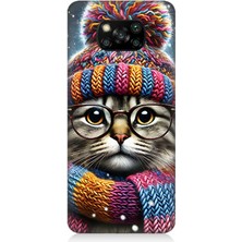Xiaomi Poco X3 Uyumlu Bereli Gözlüklü Tatlı Kedi  Desenli Silikon Kılıf