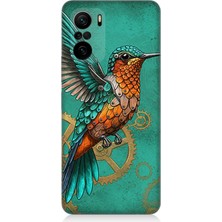 Xiaomi Redmi K40 Uyumlu Turkuaz Zeminde Sinek Kuşu  Desenli Silikon Kılıf