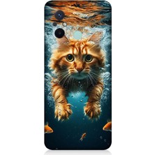 Xiaomi Redmi 12C Uyumlu Suda Yüzen Kedi  Desenli Silikon Kılıf
