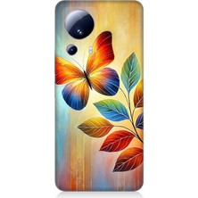 Xiaomi Mi 13 Lite Uyumlu Renkli Yapraklı Kelebek Uçuşu  Desenli Silikon Kılıf
