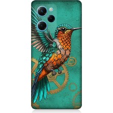 Xiaomi Poco X5 Pro Uyumlu Turkuaz Zeminde Sinek Kuşu  Desenli Silikon Kılıf