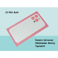 Tkgz - iPhone 15 Pro Max Arka Pil Batarya Kapağı - Cam Kapak Geniş Lens Deliği - Beyaz