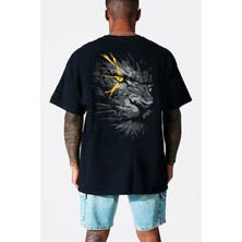 Sarı Gözlü Arslan Siyah Arka Baskılı Oversize Erkek T-Shirt
