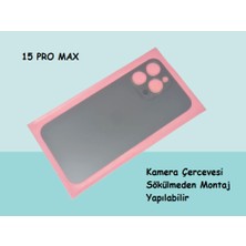 Tkgz - iPhone 15 Pro Max Arka Pil Batarya Kapağı - Cam Kapak Geniş Lens Deliği - Füme