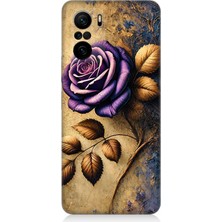 Xiaomi Poco F3 Uyumlu Kuru Yaprakta Mor Gül  Desenli Silikon Kılıf